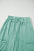 High Waist Mineral Wash Exposed Seam Drawstring Wide Leg Pants